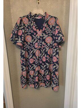 THML Anthropologie Blue Floral Oversized Puffed Sleeve Dress S EUC Boho